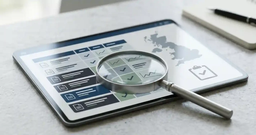 Editorial illustration of a UK gambling licence register check