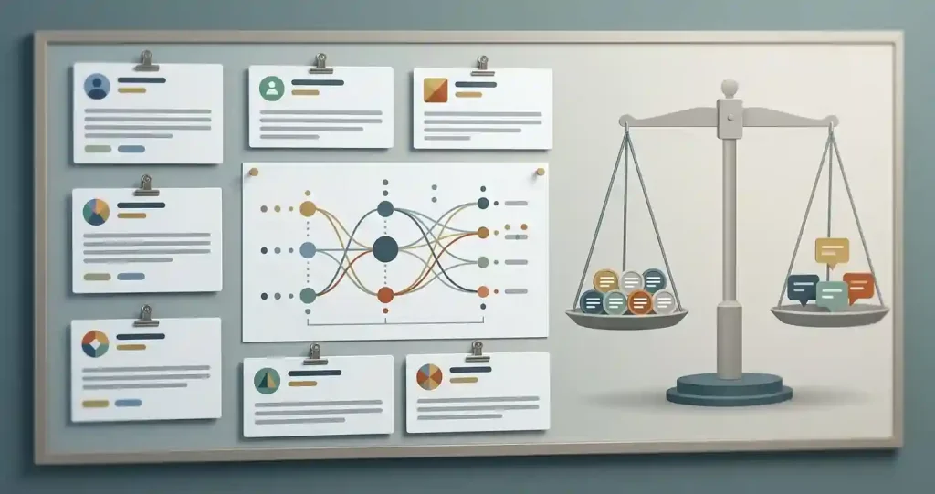 Editorial illustration comparing online casino review patterns and evidence quality